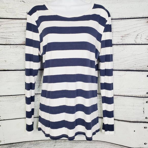 Old Navy Women’s XXL Navy Blue White Striped Long Sleeve Tee 100% Cotton Casual - Picture 2 of 5